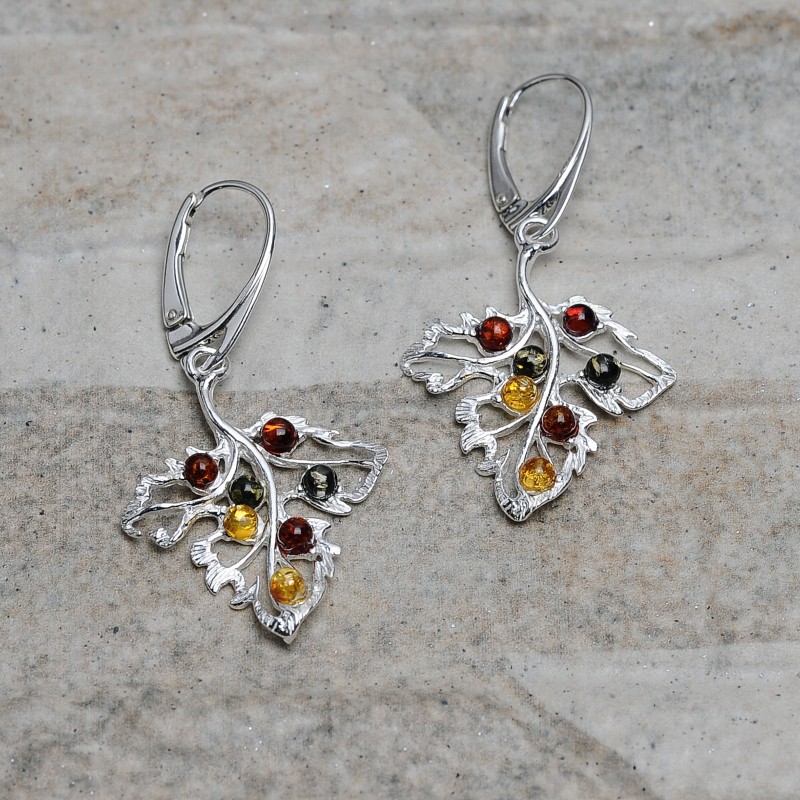 Orecchini Pendenti In Argento 925 E Ambra Baltica Naturale - Lunghezza 3,3 Cm - Fatto A Mano In Europa, In Confezione Regalo