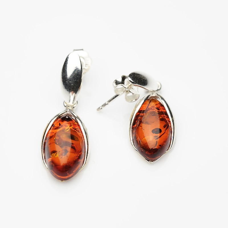 Orecchini Pendenti Roses In Argento Sterling 925 E Ambra Baltica - Eleganza Naturale