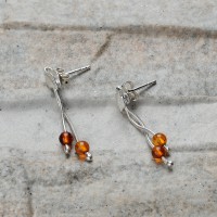 Orecchini Pendenti In Argento 925 E Ambra Baltica Naturale - Lunghezza 3,3 Cm - Fatto A Mano In Europa, In Confezione Regalo