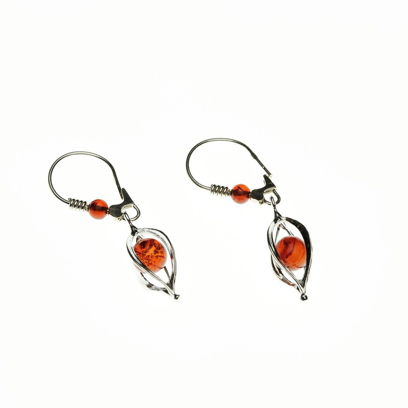 GL184 – Orecchini A Clip In Argento Sterling 925 Con Vera Ambra Baltica – Stile Celtico – Scegli Il Colore: Cognac, Miele O Verde