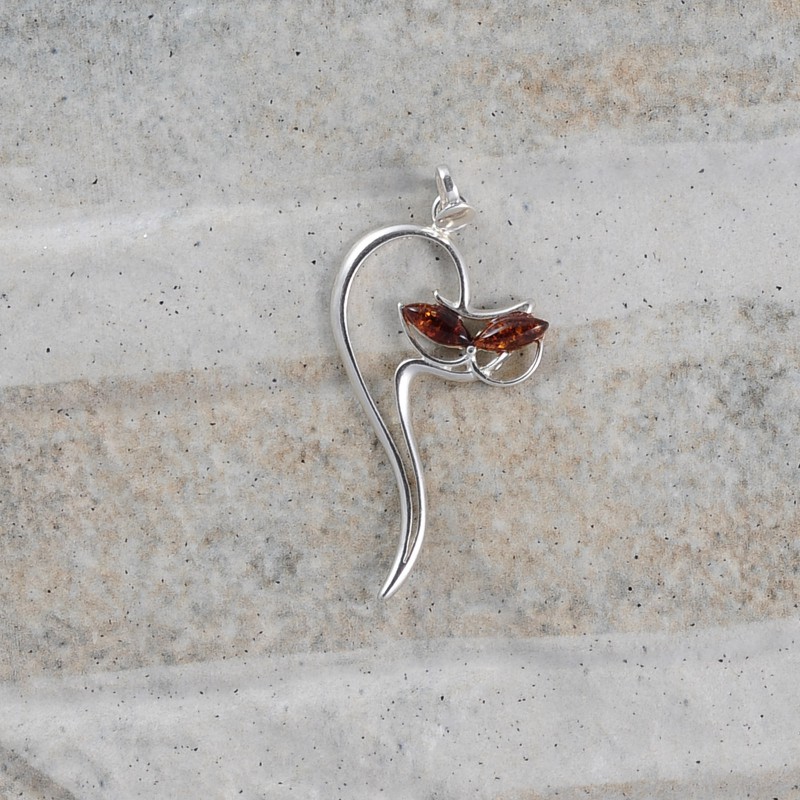 Ciondolo 925/1000 argento e ambra color miele