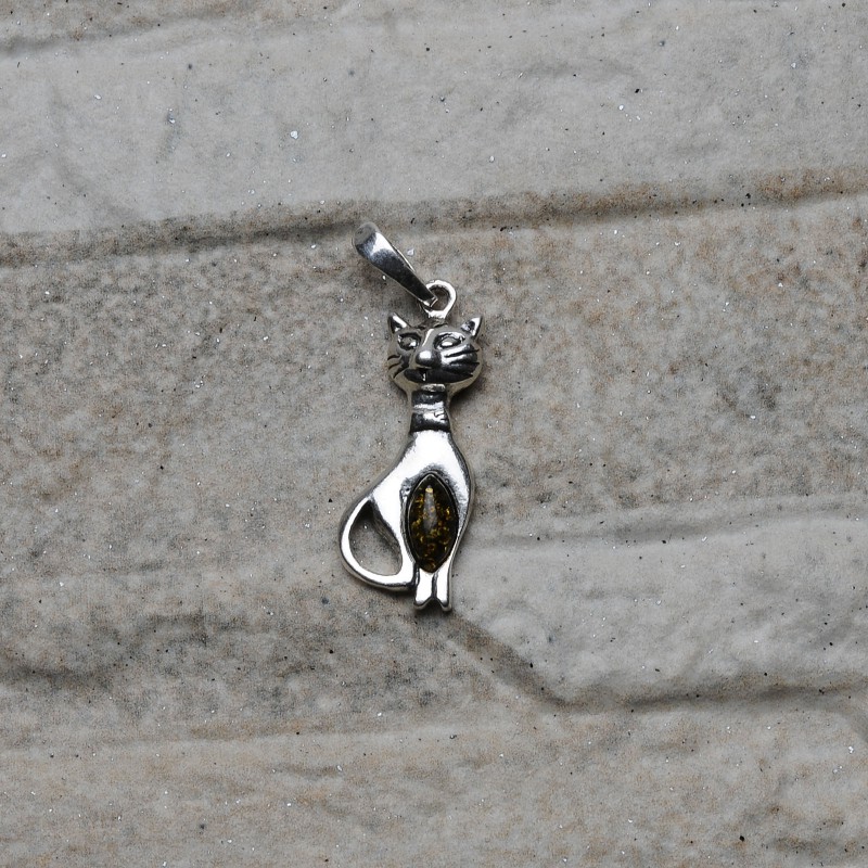 Spilla a forma di gatto con pallina in argento sterling 925 color miele