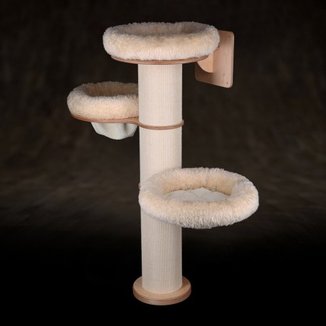 FUKUMARU Mensole per Gatti da Parete, Set di Mobili per Gatti a Muro Stabile 3-in-1, Colonna Tiragraffi da Parete con Piattaforma Morbida e Cuscino, Parete per Arrampicata Salvaspazio.Beige