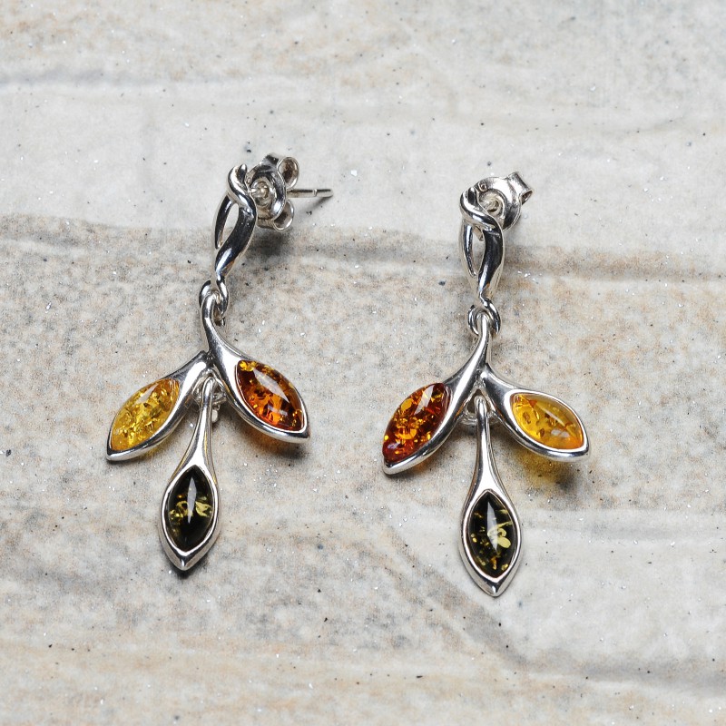Orecchini pendentiRose in argento sterling e ambra baltica