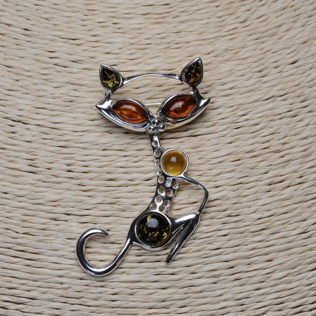 Spilla In Argento Sterling 925 E Vera Ambra Baltica Mix O Cognac - M80